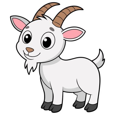 Bu Sevimli Çizgi Film Keçi Vektör İllüstrasyonunda beyaz bir arka planda sevimli, eğlenceli ve kaprisli bir keçi karakteri var. Çocuk kitapları, eğitim malzemeleri, çıkartma tasarımları ve dijital el sanatları için mükemmel.-