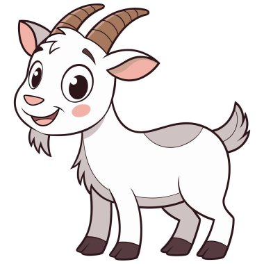 Bu Sevimli Çizgi Film Keçi Vektör İllüstrasyonunda beyaz bir arka planda sevimli, eğlenceli ve kaprisli bir keçi karakteri var. Çocuk kitapları, eğitim malzemeleri, çıkartma tasarımları ve dijital el sanatları için mükemmel.-