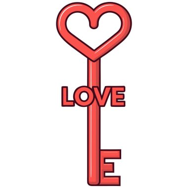 Bu dijital illüstrasyon, aşk ve duygusal bağlantıyı sembolize eden kalp şeklinde yaylı kırmızı bir anahtar içeriyor. Anahtarın yanında kırmızı tonlarda 