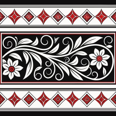 Zarif Art Nouveau çiçek deseni simetrik çiçek sütunları ve bej arka planda yapraklar içeriyor. Sıcak mercan, altın sarısı ve gök mavisi renkleriyle, bu pürüzsüz tasarım tekstil, duvar kâğıtları, kırtasiye malzemeleri için mükemmeldir., 