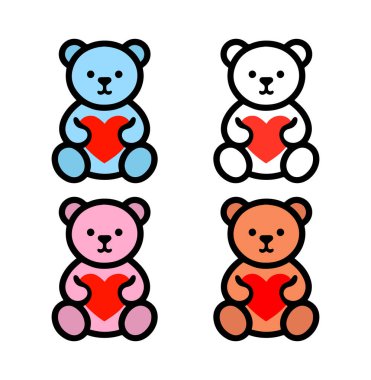 Dört sevimli mavi oyuncak ayı ön tarafta oturuyor, gülümsüyor ve bir kalp taşıyor, çocukların doğum günleri için mükemmel sevgiyi gösteriyor, ya da Sevgililer Günü, ya da düğün dekoru. Basit ve sevimli bir tasarım.