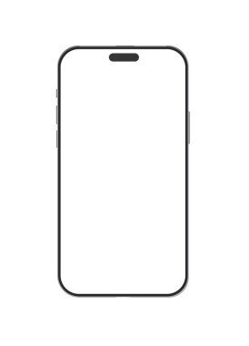 Boş dikey ekran gümüş çerçeve ve minimal tasarımı olan gerçekçi akıllı telefon şablonu. Beyaz arkaplandaki izole telefon sunum reklamları veya mobil uygulama düzeni png için idealdir