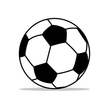 Düz basit vektör futbol çizimi. Şeffaf arkaplan üzerinde izole edilmiş siyah beyaz siluet futbol topu minimum yuvarlak şekilli kırpma çemberi yolu spor simgesi