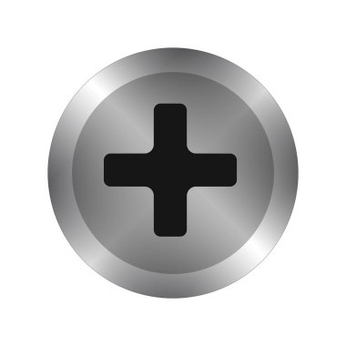 Tek metal vida ve cıvata baş simgesi parlak gümüş renkte, beyaz arka planda izole edilmiş. Tamir, donanım ya da atölye teması için minimalist klip sanatı tarzı. Web, uygulama veya teknik tasarımlar için mükemmel