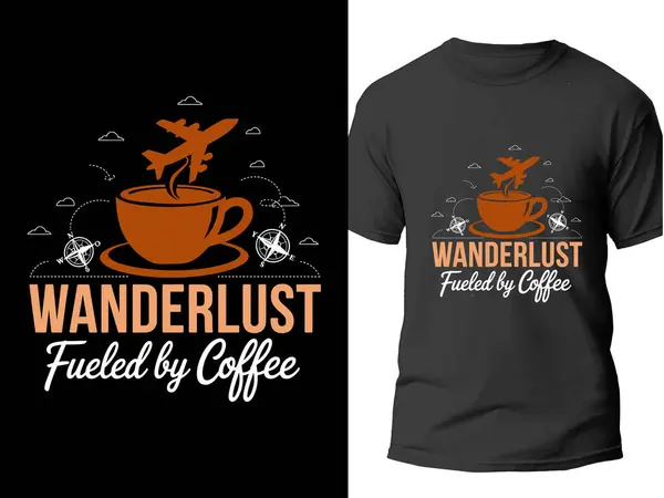 Kahve ile beslenen seyahat tutkusu. Seyahat gömleği tasarımı