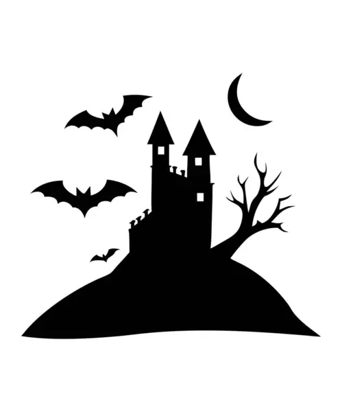 Haçlı Ürkütücü Mezarlık, Yarasalar ve Eski Çit Silueti Cadılar Bayramı Vektörü