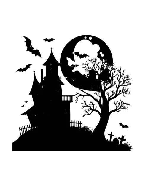 Hayaletli Ev Yarasalar & Dolunay Silueti Cadılar Bayramı Vekili, Ürkütücü Gece Sahnesi