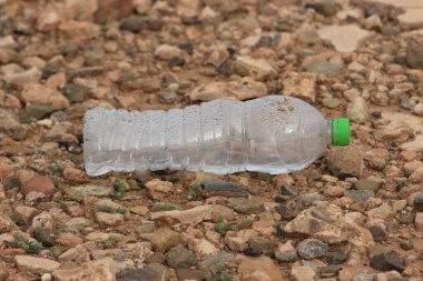 Yerde duran kullanılmış plastik şişe.