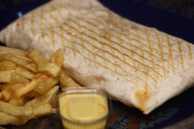 Kızartmalı Fransız Taco 'ları. Yakın çekim.