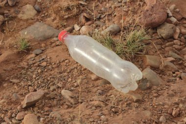Plastik şişe yerde yatıyor.