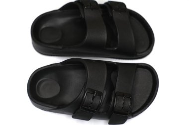 The black sandals have two adjustable buckles. clipart