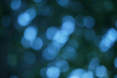 Alacakaranlık Ormanı Bokeh rüya mavisi ve yeşilliklerle, büyülü soyut bir sahne yaratıyor