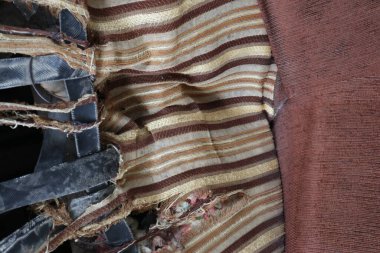 Bu resim çeşitli dokulu materyallerin karmaşık detaylarını gösteriyor, yaş ve çürümenin görsel bir öyküsünü yaratıyor, aşınma ve yırtık kalıplarını vurguluyor