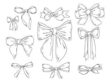 Hediyeler, saçlar ve tatiller için dekoratif kurdele takımı. Doğum günleri, Noel ve yeni yıl için mükemmel. Düz vektör, EPS10.