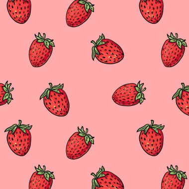 Pembe bir arka plan üzerinde sorunsuz çilek deseni