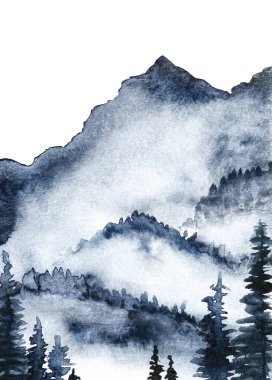 Dağ ormanı arkaplanının suluboya resmi