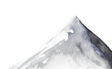 Beyaz arka planda yüksek dağın karla kaplı zirveleri. suluboya resimleme