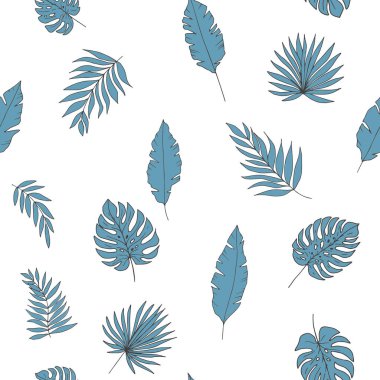 Beyaz arkaplanda kusursuz tropikal yaprak deseni.