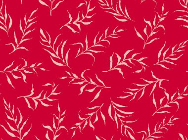 Canlı kırmızı bir arka planda, kurak ve narin beyaz bitki dallarını içeren pürüzsüz desenler. Bu pürüzsüz desen, canlı kırmızı bir zemin üzerine kurulmuş beyaz bitki dallarının güzelliğini yakalar..