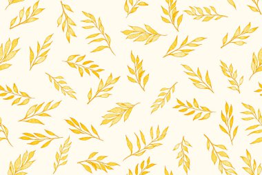 A seamless watercolor pattern featuring delicate yellow wild plant branches on a crisp white background. The natural, soft design is perfect for botanical, nature-inspired, and minimalist projects. clipart