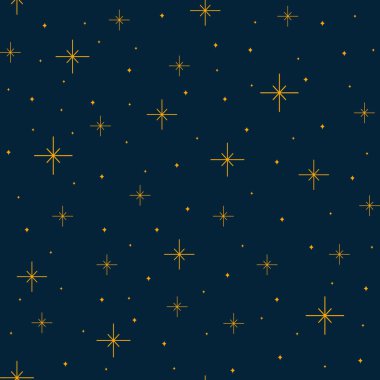 Koyu mavi arka planda altın yıldızlı gece gökyüzü kutlamalar için şenlikli bir ortam yaratıyor.