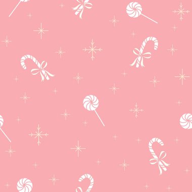 Bayram kutlamaları için pembe arka planda şeker kamışları ve lolipoplarla şenlikli bir şenlik.