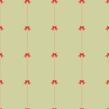 Decorative pattern featuring red bows on a light green background suitable for festive occasions and celebrations clipart