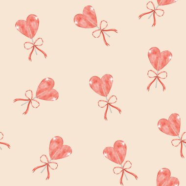 Pattern of heart-shaped lollipops on a soft pastel background for festive celebrations and events clipart