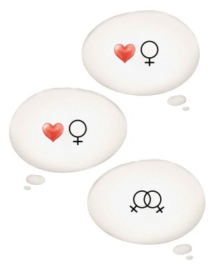 Symbols of love and connection among women represented through expressive icons clipart