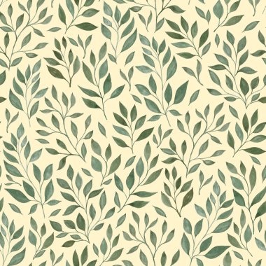 Dekor veya tekstil tasarım projeleri için açık arkaplan üzerinde yeşil yapraklar içeren zarif botanik desen