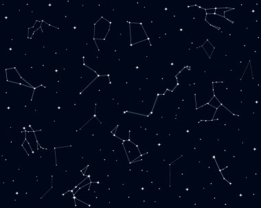 Takımyıldızları karanlık bir manzaranın üzerinde yıldızlarla dolu bir gecede ışıl ışıl parlıyor.