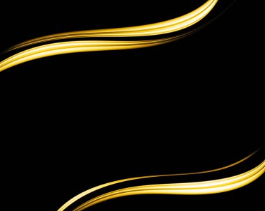 Siyah zemin üzerinde zarif bir altın dalga tasarımı modern bir soyut sanat eseri yaratıyor.