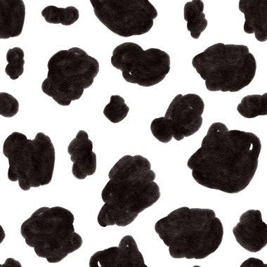 Beyaz arka planda düzensiz şekilleri olan siyah soyut desenler vahşi hayvanların doğal kürk izlerine benziyor. Tekstil ve duvar kağıtları için ideal hale getiriyor..