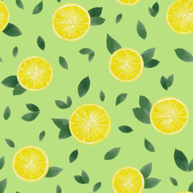 Parlak limon dilimleri ve yeşil yapraklar çeşitli tasarımlar için ferahlatıcı bir kalıp oluşturur