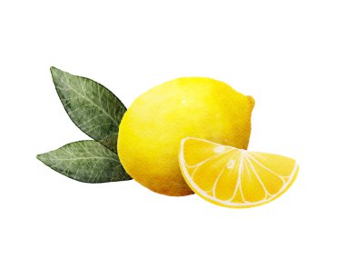 Yeşil yapraklı taze limon ve canlı sarı bir dilim ve doğal güzellik.