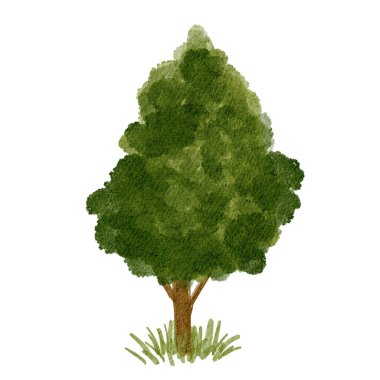 Basit bir sanatsal tarzdaki yemyeşil bir ağacın dokusunu ve şeklini gösteren ayrıntılı bir çizimi
