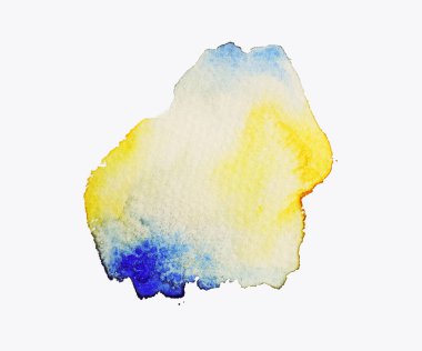 Bu sanat eserinde sarı ve mavi suluboya karışımı canlı ve soyut bir şekil yaratıyor. Yumuşak doku ve akış hareketi kompozisyona derinlik katarak yaratıcılığı davet ediyor..