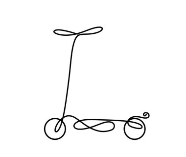 Kaprisli bir illüstrasyonda sürekli çizgiler çizilmiş bir scooter, basitlik ve sanatsal yeteneği vurguluyor. Tasarım kıvrımları ve döngüleri vurgular, oyuncu bir etki yaratır.