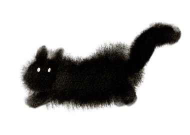 Parlak gözlü tüylü siyah bir kedi ilginç bir şekilde beyaz bir arka planı keşfediyor. Sanatsal tasvir, kedinin kürkünün eşsiz dokusunu vurguluyor..