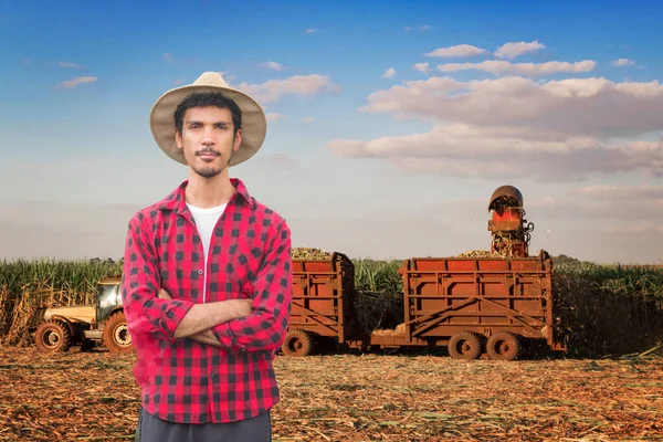 Handsome Black Farmer Holding Brazil Flag Cinematic Farmer Field Achtergrond — Stockfoto