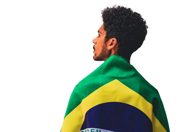 Jugador Fútbol Brasileño Celebrando Fondo Blanco Retrato Dramático Jugador Fútbol —  Fotos de Stock