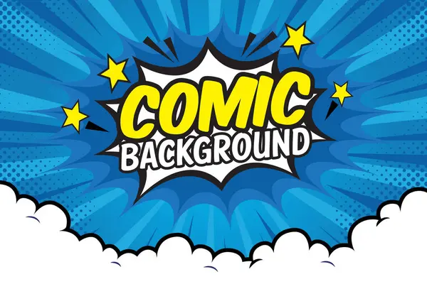 Bulut ve yıldızlı pop sanat arkaplanı. Mavi Çizgi Film Vektör İllüstrasyonu