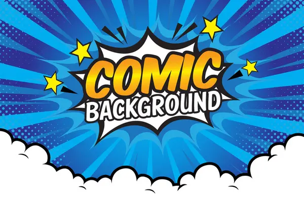 Bulut ve yıldızlı pop sanat arkaplanı. Gradyan renkler üzerine Çizgi film Vektör İllüstrasyonu