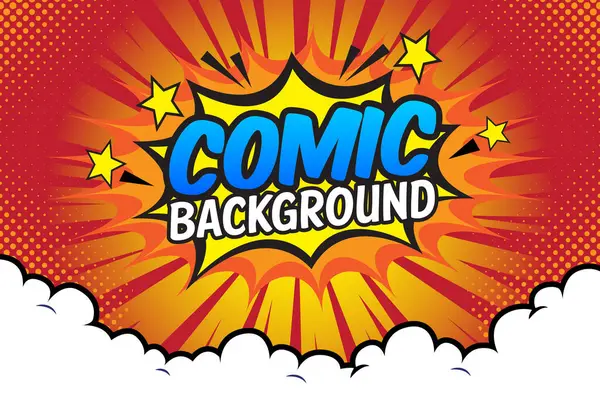 Bulut ve yıldızlı pop sanat arkaplanı. Çizgi film Vektör İllüstrasyonuName