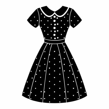 Vintage Polka Dot Eyelet Baby Girls Dress Silhouette Vector Art Design clipart