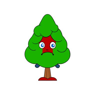 Charming sad tree vector illustration ideal for children's books, eco-branding, comics, or t-shirts. This lovable character brings nature themes to kids products and educational materials. clipart