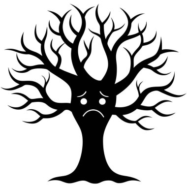 Charming sad tree vector illustration ideal for children's books, eco-branding, comics, or t-shirts. This lovable character brings nature themes to kids products and educational materials. clipart