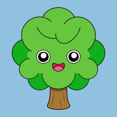 This cute tree character is ideal for children's books, eco-friendly branding, comics, and nature-themed illustrations, adding charm to any kids' media or eco-focused project. clipart