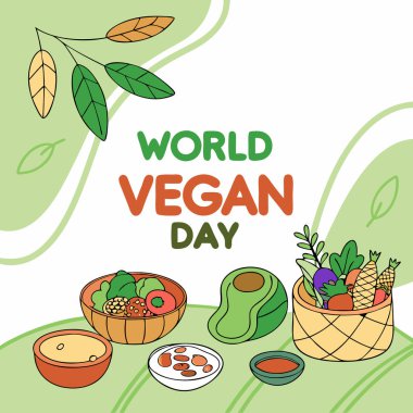 World Vegan Day Illustration with Fresh Vegetables and Fruits in Heart Shape clipart