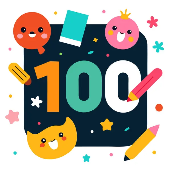 Okulun 100 günlük vektör çizimi t-shirt tasarımı için kutlama grafiği